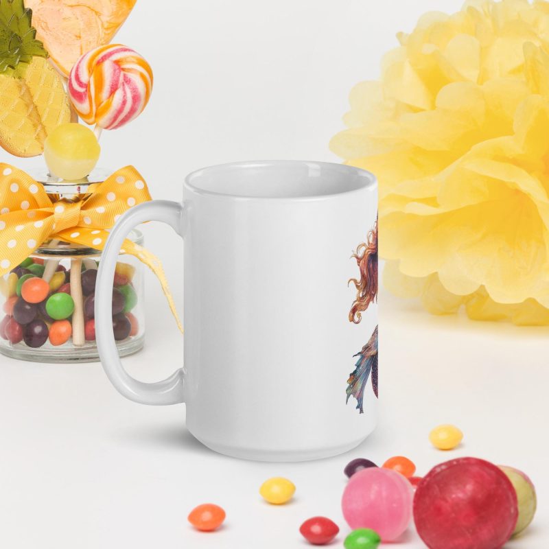 Mermaid with log red flowing hair - White glossy mug - Image 6